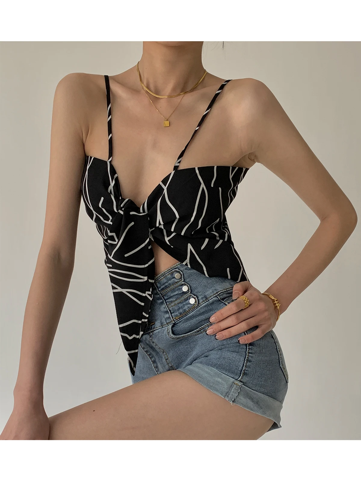 off shoulder Irregular camisole female hot girl style bow tie design sense all-match top summer kawaii corset tank top sexy haut