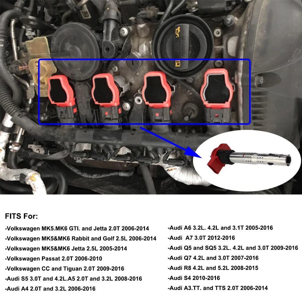 4 шт./компл. катушка зажигания автомобиля 06E905115E для Audi A4 A5 A6 A8 Q7 R8 S5 S6 SQ5 Volkswagen Touareg 2010