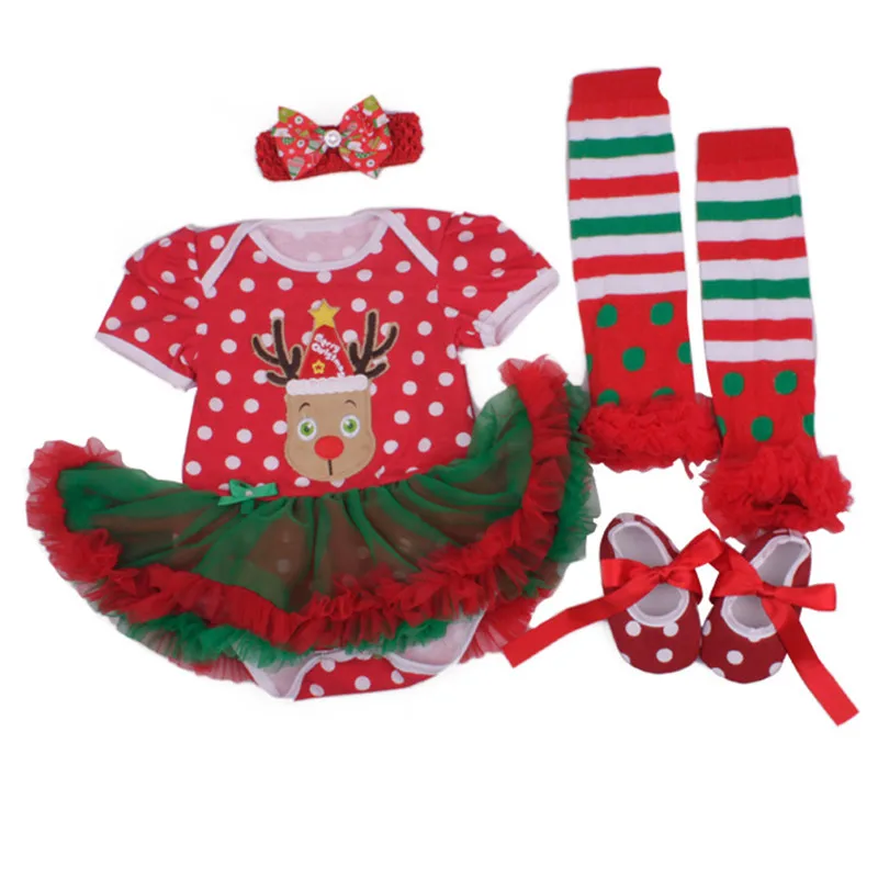 Рождественские наряды для малышей 4 предмета Комплект одежды девочек на первое