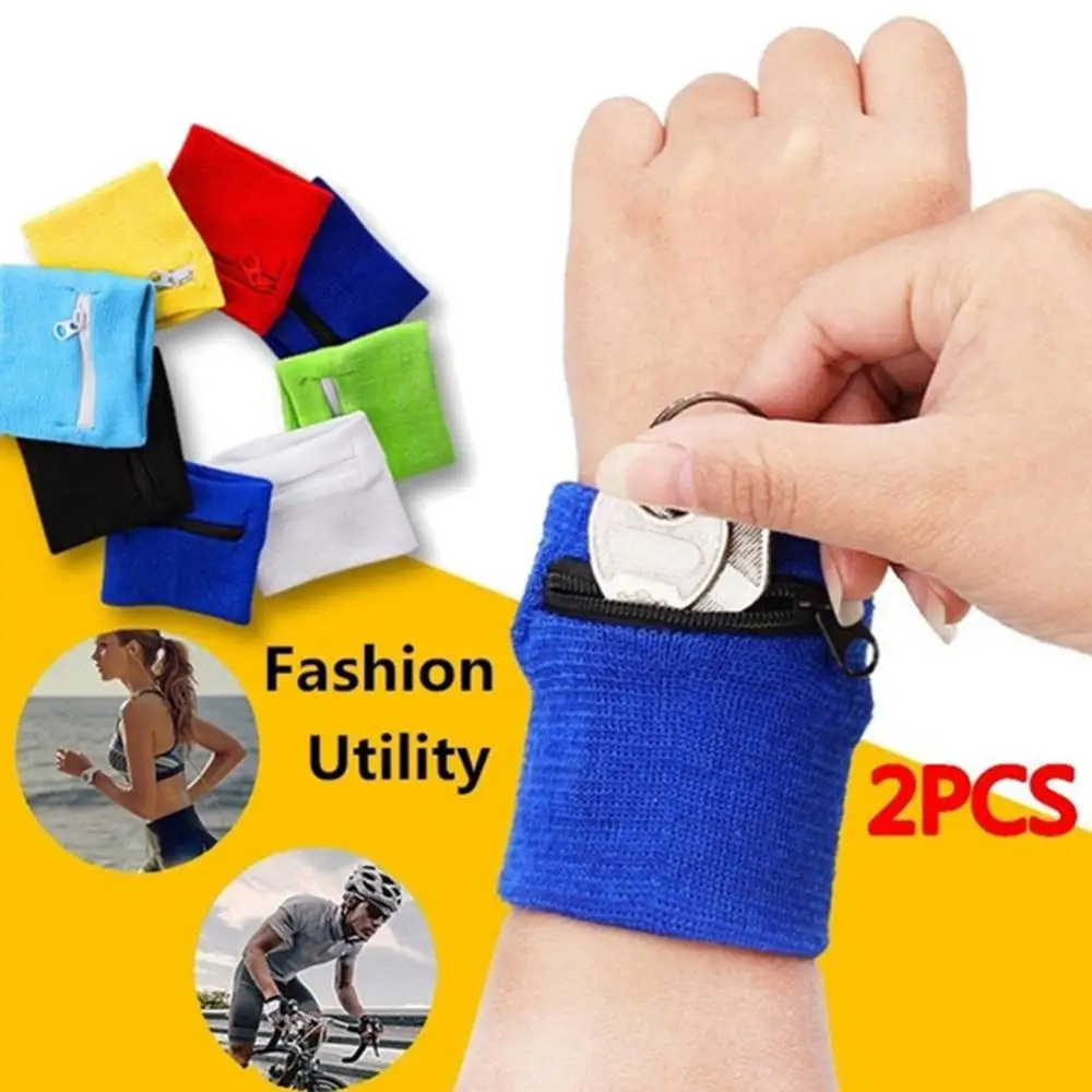 

1Pcs Sport Wristband Sweatband Football Yoga Gym Basketball Running Sweat-absorbent Zippered Pocket Sports Wrist Wallet Pouch
