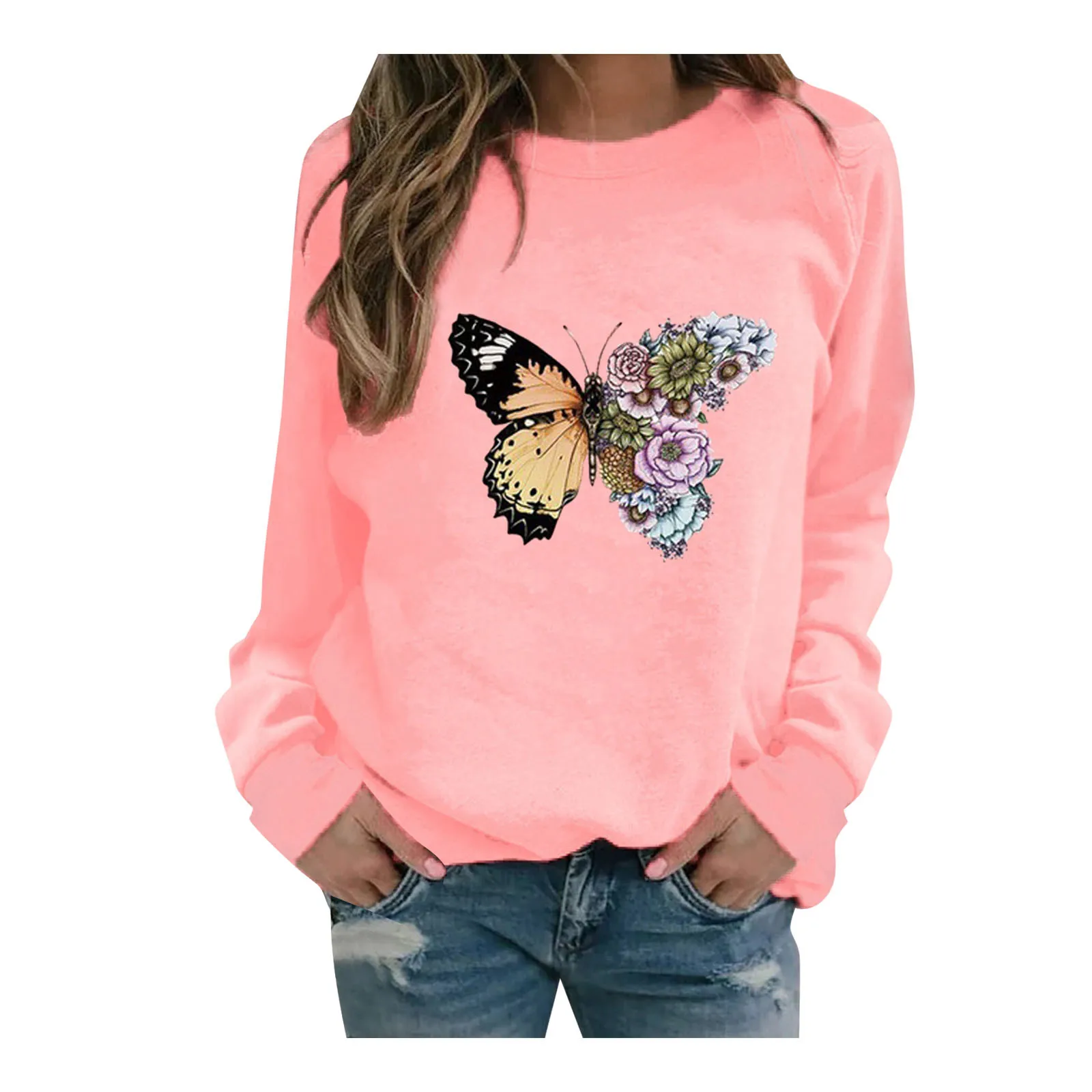 

Sagace Fashion Harajuku Women Clothes Pullover O-neck Butterfly Printed Top Autumn Winter Long Sleeve Tops Casual Sweatshirt