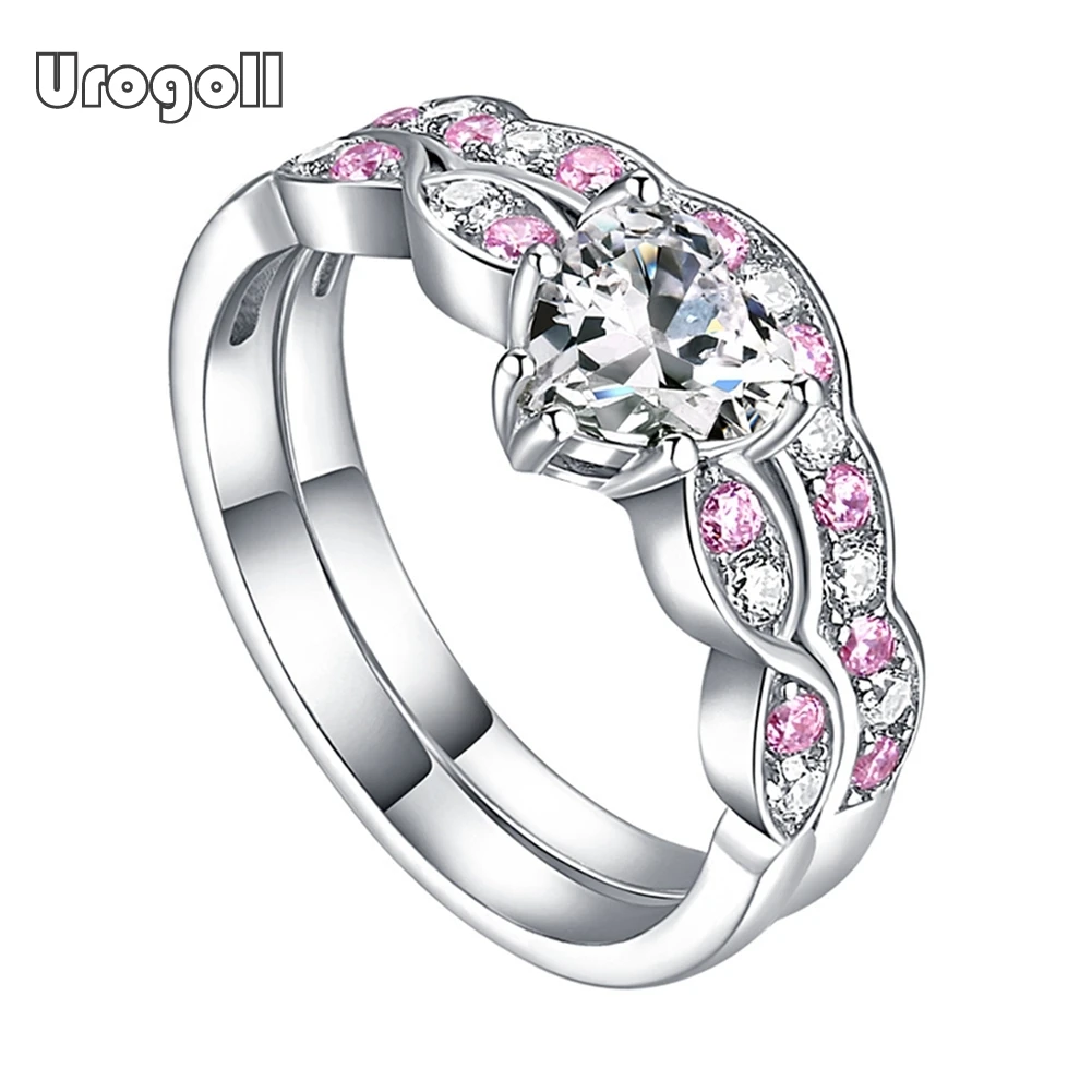 

New Women Ring 925 Sterling Silver Love Heart Zircon Wedding Ring Set For Bridal Rhinestone Jewelry Accessories For Party Gift
