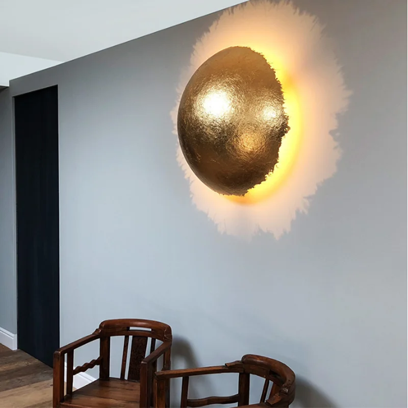 

Gold foil wall lamp art creative living room circular staircase aisle modern minimalist decoration atmosphere wall lamp