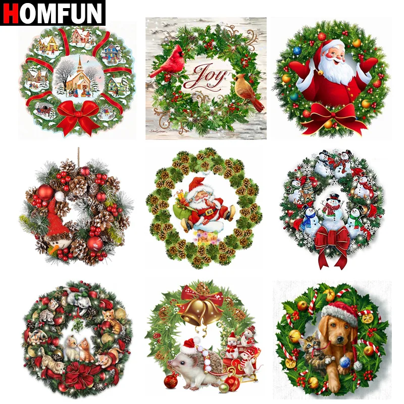 Алмазная 5D картина HOMFUN Рождественский венок снеговик собака вышивка из смолы