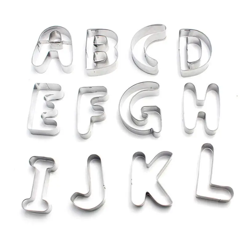 Large Size 26 English Letters Alphabet Cookie Cutters Set Gift Package Fondant Cake Mold Stainless Steel DIY Biscuit Baking Tool