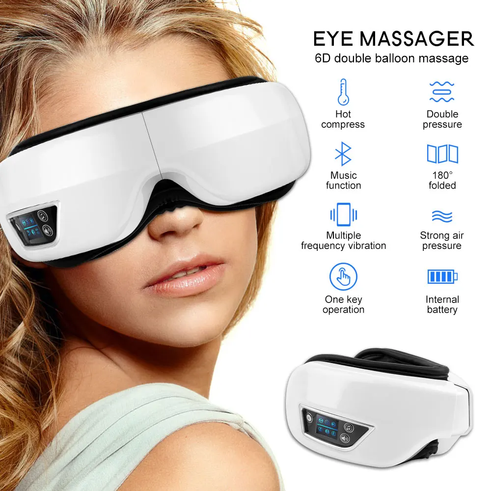 Foldable Eye Massager Air Pressures Fatigue Relieve Vibration Hot Compress Tool Heating Bluetooth Music Relieves | Красота и здоровье