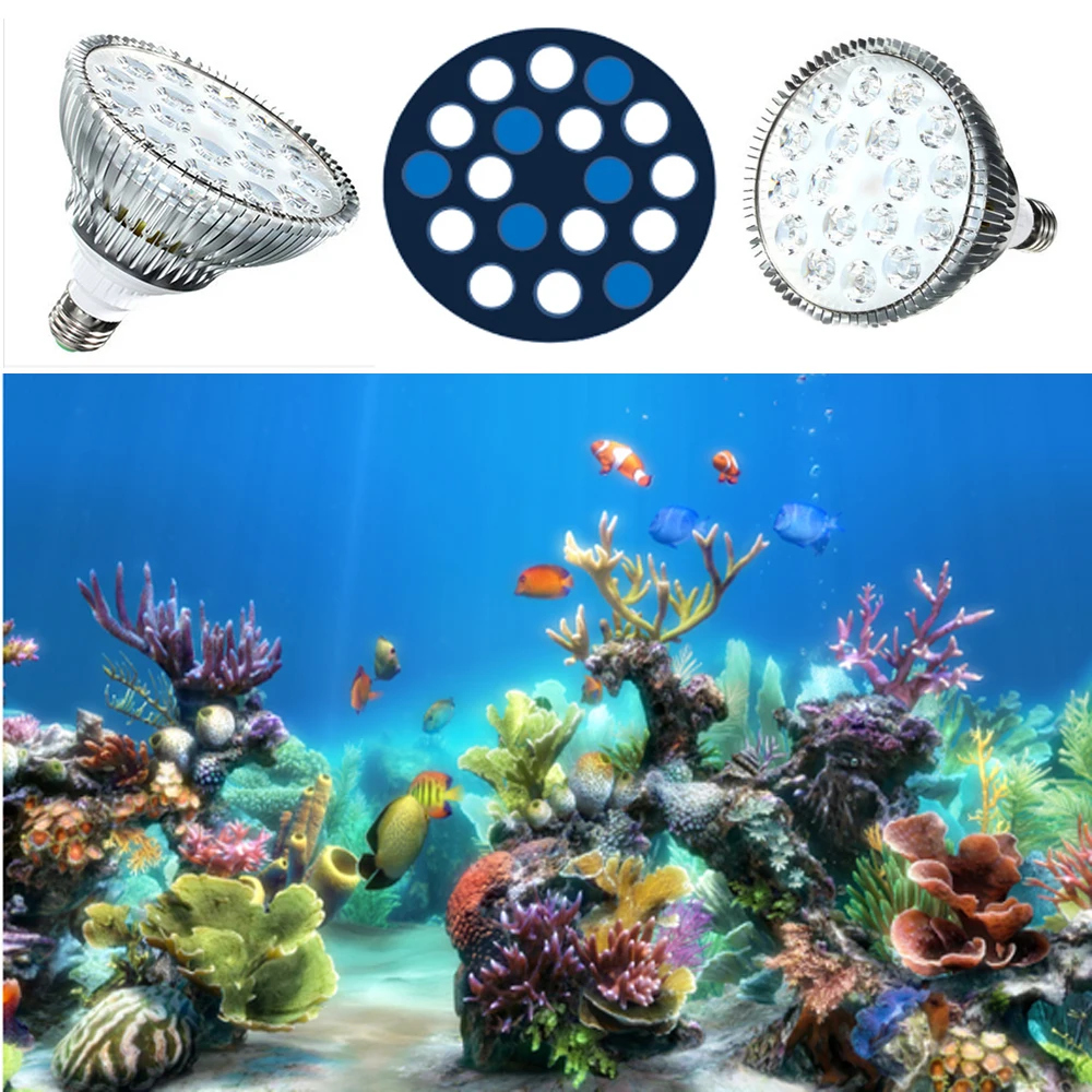 Светодиодное освещение для аквариума E27 54 Вт SMD 18x3 коралловый риф Белый Синий
