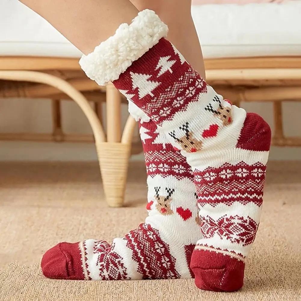 

Autumn Winter Women Slippers Home Socks Christmas Cartoon Socks Velvet Fluffy Carpet Elk Socks Floor Warm Non-Slip Plush D2J4