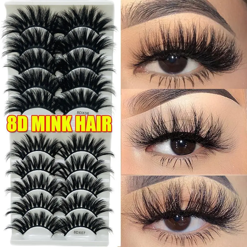 

8D Mink Hair Woman's Fashion False Eyelashes Thick Long Wispies Fluffies Criss-cross Dramatic Handmade Eye Makeup Beauty Tools