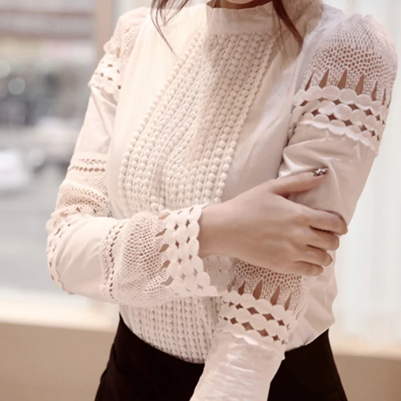 

2021 Lace Chiffon Blouse for Women Plus Size Shirt Casual Long Sleeve Women Tops and Blouses Hook Flower Hollow -CH18