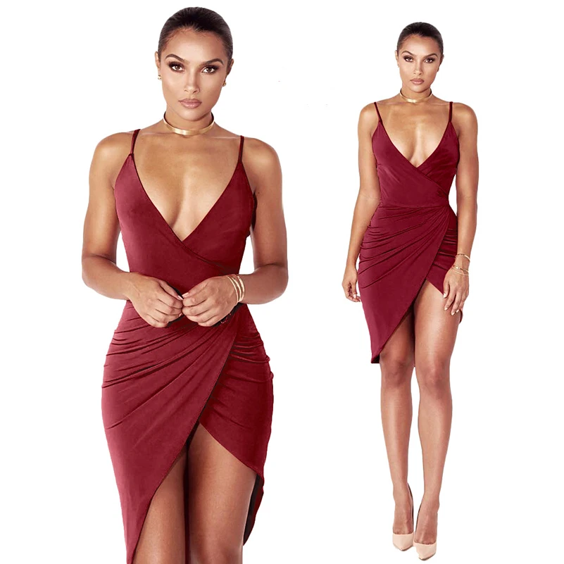 

V Neck for women Solid Women Spaghetti Strap Sexy Bodycon 2020 Deep Summer New Dress Sleeveless dresses Dresses Female Party