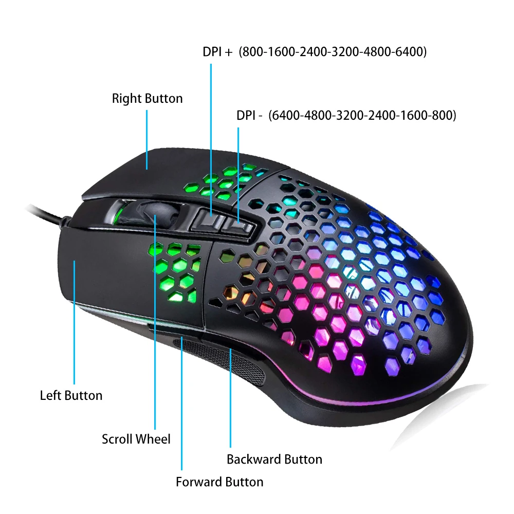 Проводная эргономичная мышь 6400DPI с подсветкой RGB игровая профессиональная