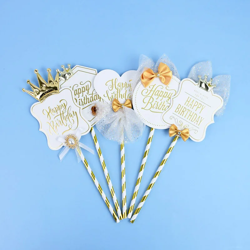 

Happy Birthday Cake Topper Crown Paper Cake Flags Cake Decorating for Baby Shower Kids Birthday Anniversary Party Decoration
