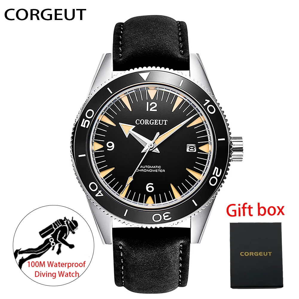 CORGEUT Fashion Men's Watches Leather Strap Top Brand Luxury Mechanical Waterproof Sports Wristwatch Men Relogio Masculino | Наручные