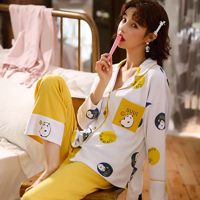 

Cotton Sleepwear Casual Sleep Set 2PCS Nightwear Pajamas Pyjamas Suit Cute Homewear Autumn Winter New Home Wear Long Sleeve