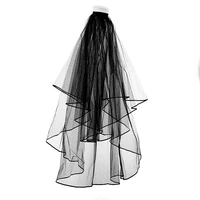 gothic black wedding veil short with comb two layers tulle cheap bride veil costume high quality ribbon edge wedding accessories