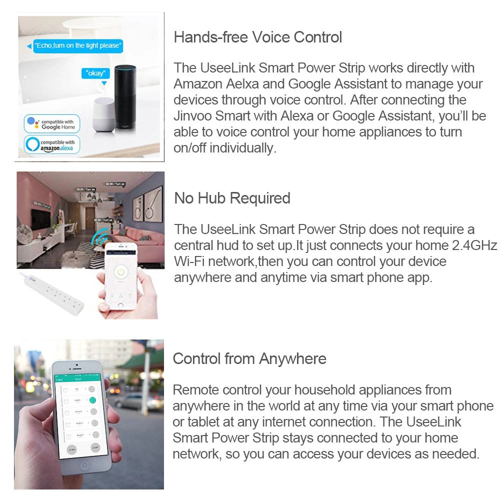 Smart power Strip, UseeLink WiFi power Bar несколько удлинитель для розетки с 2 USB и 4 индивидуальным управлением вилки переменного тока Tuya