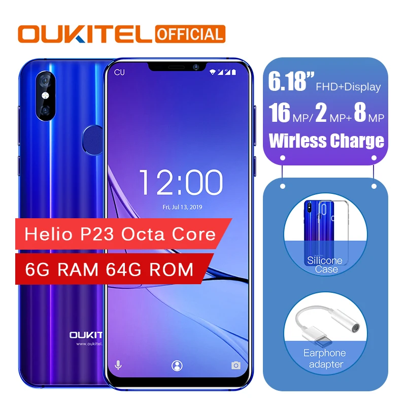 OUKITEL U23 6,1" Нотч Дисплей Android 8,1 мобильный телефон MTK6763T Helio P23 Восьмиядерный 6G 64G Беспроводной зарядки Face ID смартфон