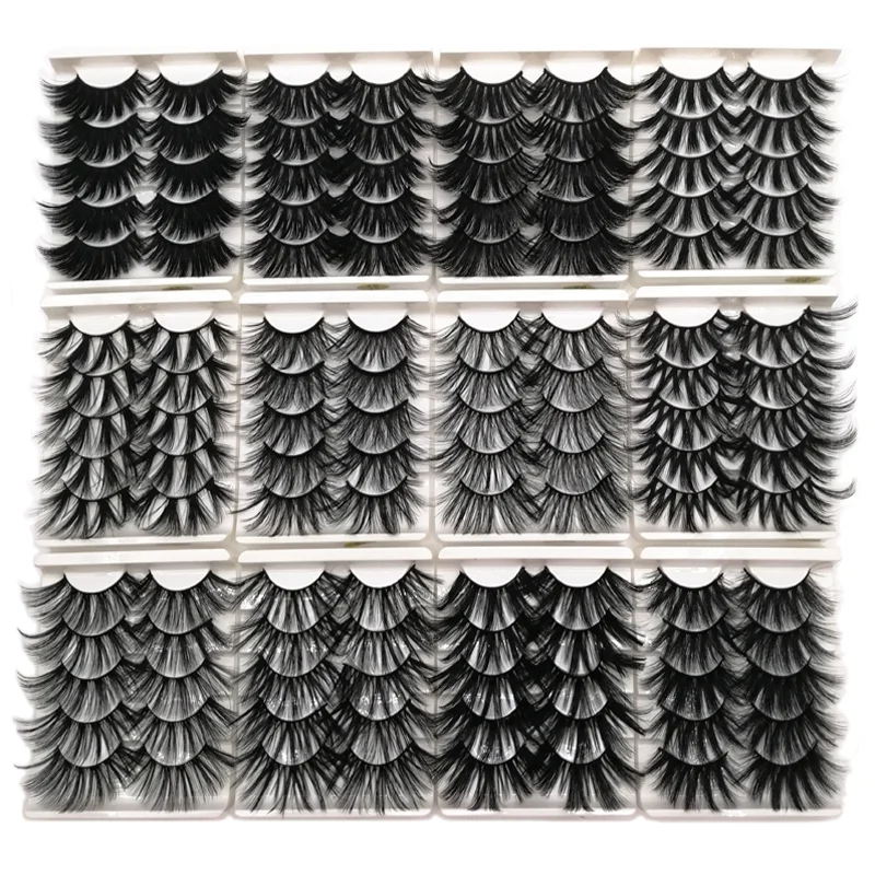 

5 Pairs 6D Faux Eyelashes 25mm-30mm 100% Handmade Easy Wearing Dramatic Thick and Full Volume Glam Long Wispy Reusable Eyelashes