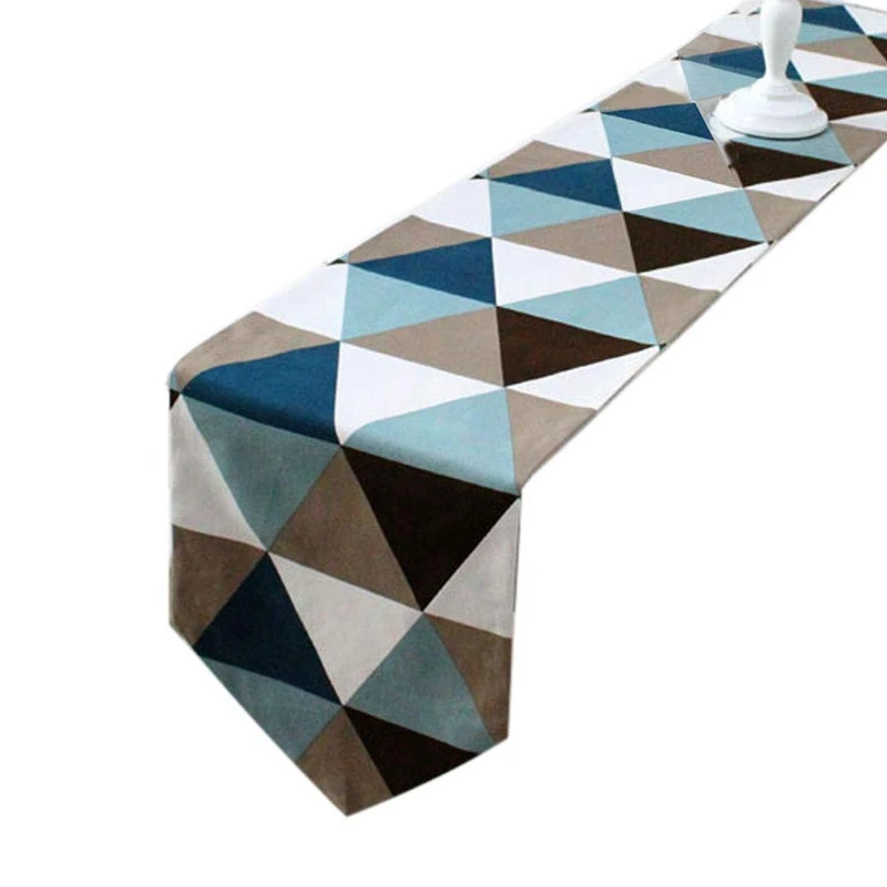 

Modern Geometric Triangle-Pattern Table Runner - Polyester Fabric Table Top Decoration Home Decor
