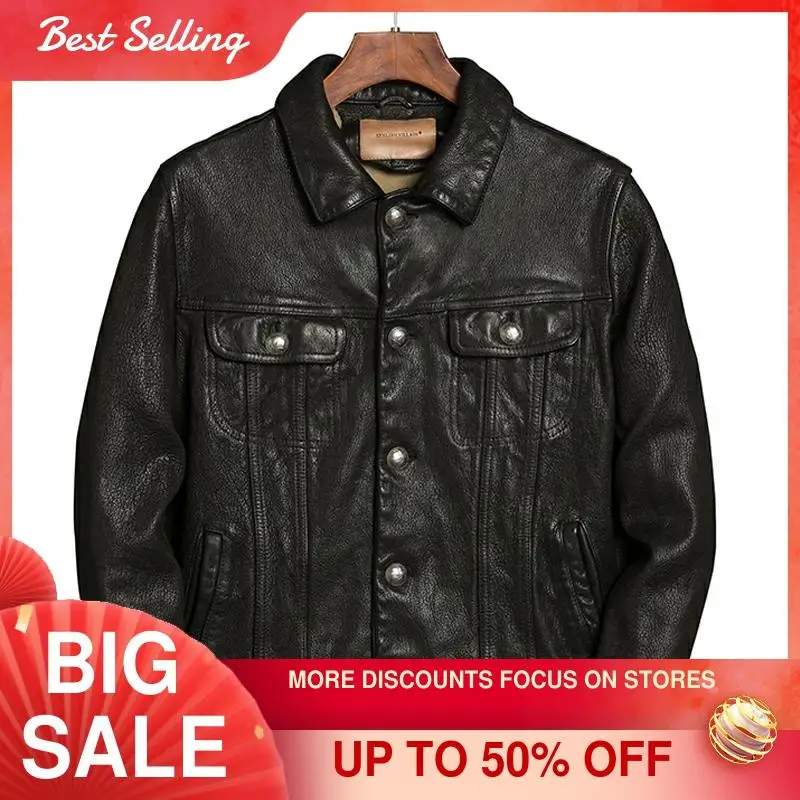 

2021 Black Japan Casual Style Genuine Leather Jacket Men Single Breasted Plus Size 4XL Real Sheepskin Slim Fit Spring Coat