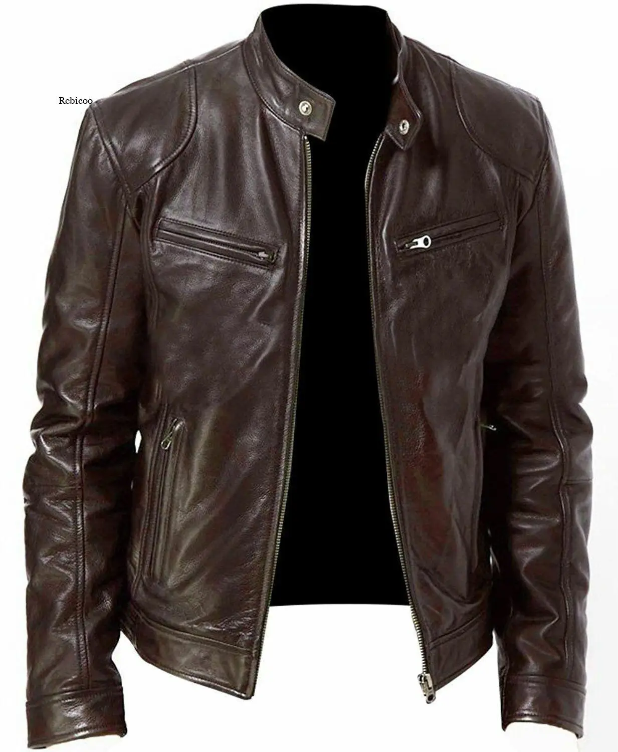 

2021 Mens Fashion Leather Jacket Slim Fit Stand Collar Pu Jacket Male Anti-Wind Motorcycle Lapel Diagonal Zipper Jackets Men 5Xl