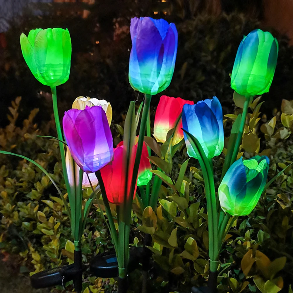 

Outdoor Waterproof LED Solar 3-Tulip Flower Light Garden Lawn Stake Lamp balcony Garden Pathway Wedding Decorative Flower Lamp