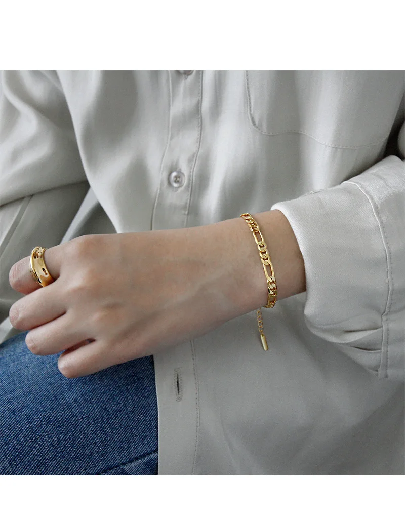 

925 Sterling Silver Simple Temperament Wild Simple Chain Female Bracelet Personality Wild Silver Chain Ornaments