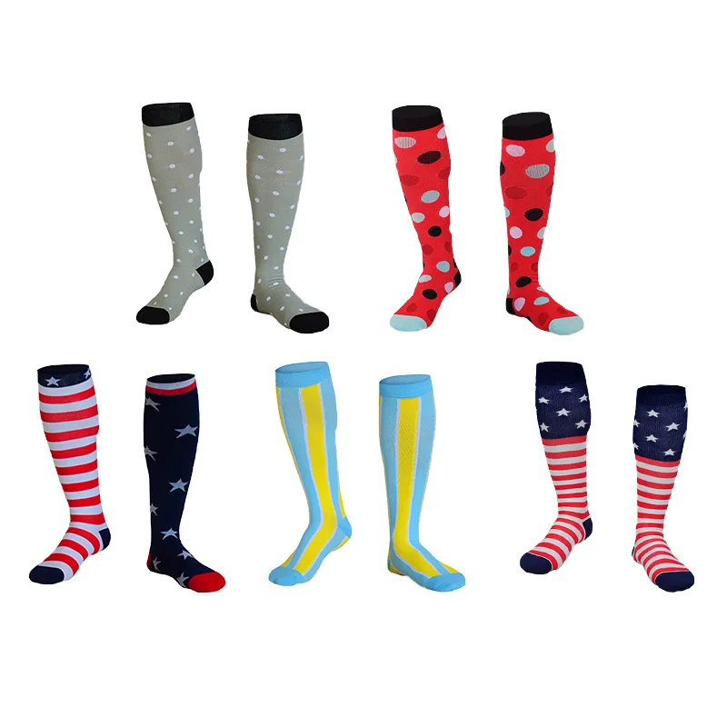 

New Compression Stockings For Varicose Veins Woman Men Nylon Elastic Cartoon Love Striped Moon Letter Sports Marathon Calf Socks