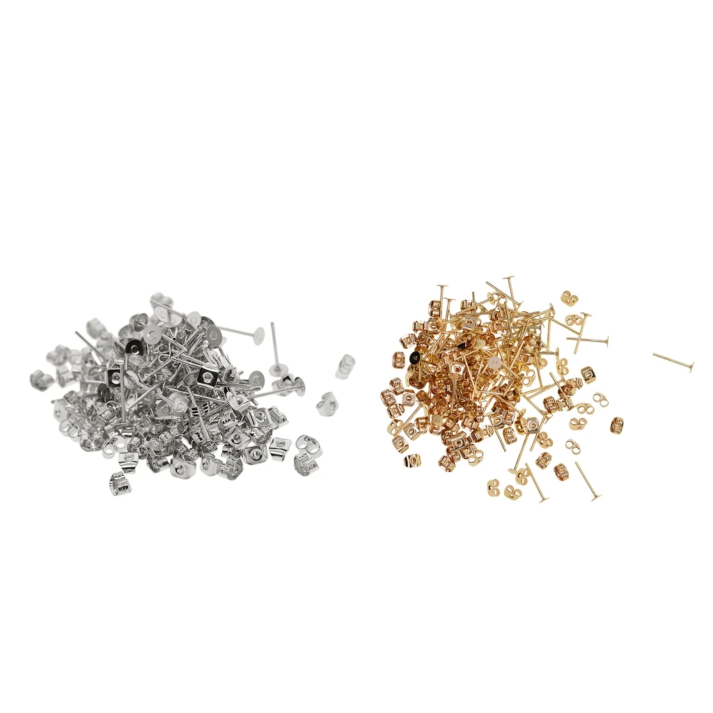 

200Pair 4mm Iron Earring Posts and Backs Flat-Pad for DIY Earring Making