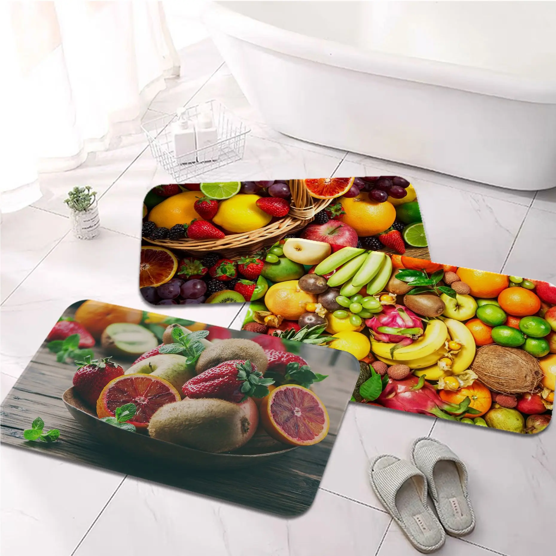 

Fruit Pattern Printed Flannel Floor Mat Bathroom Decor Carpet Non-Slip For Living Room Kitchen welcome Doormat