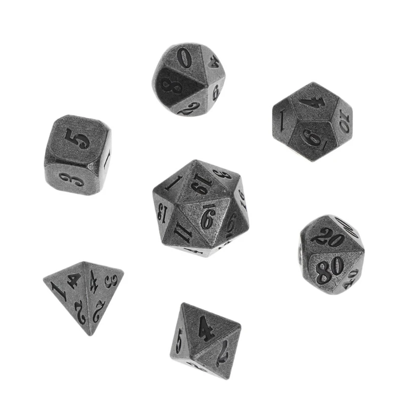 

X5QF 1 Set Shiny Metal Dice 7 Dices D4 D6 D8 D10 D% D12 D20 For Board Games
