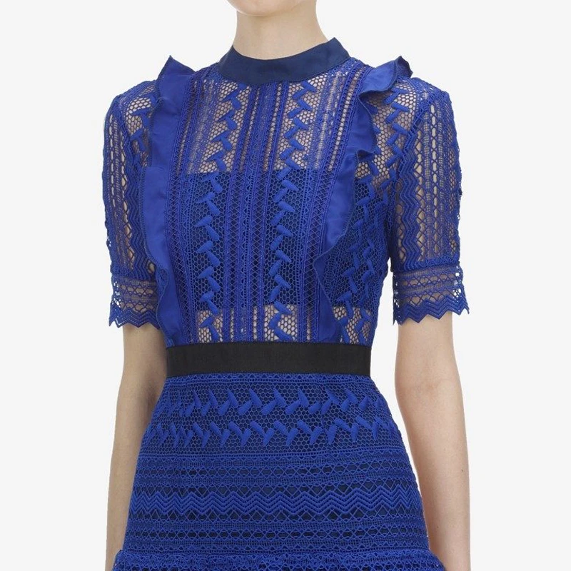 Эксклюзивное благородное синее кружевное Макси-платье для женщин роскошный