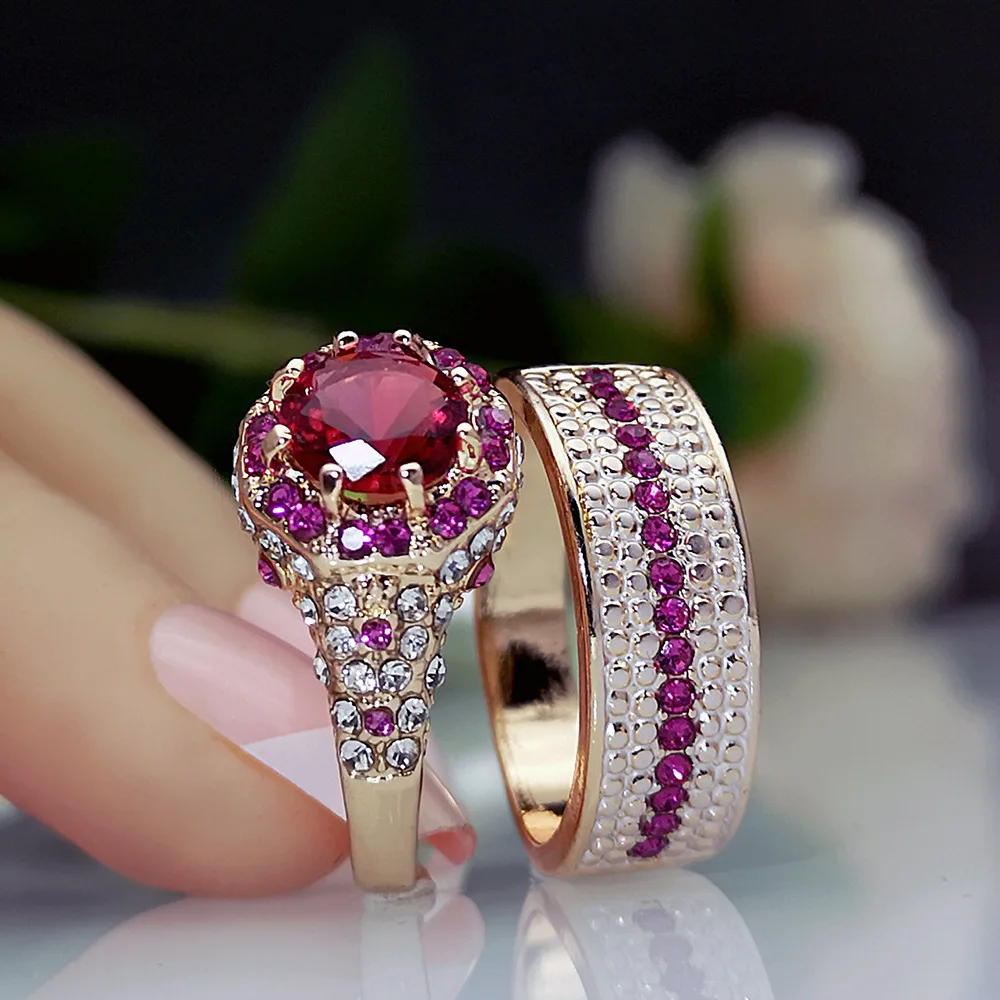 Комплект колец с круглым кристаллом для женщин изящное обручальное кольцо