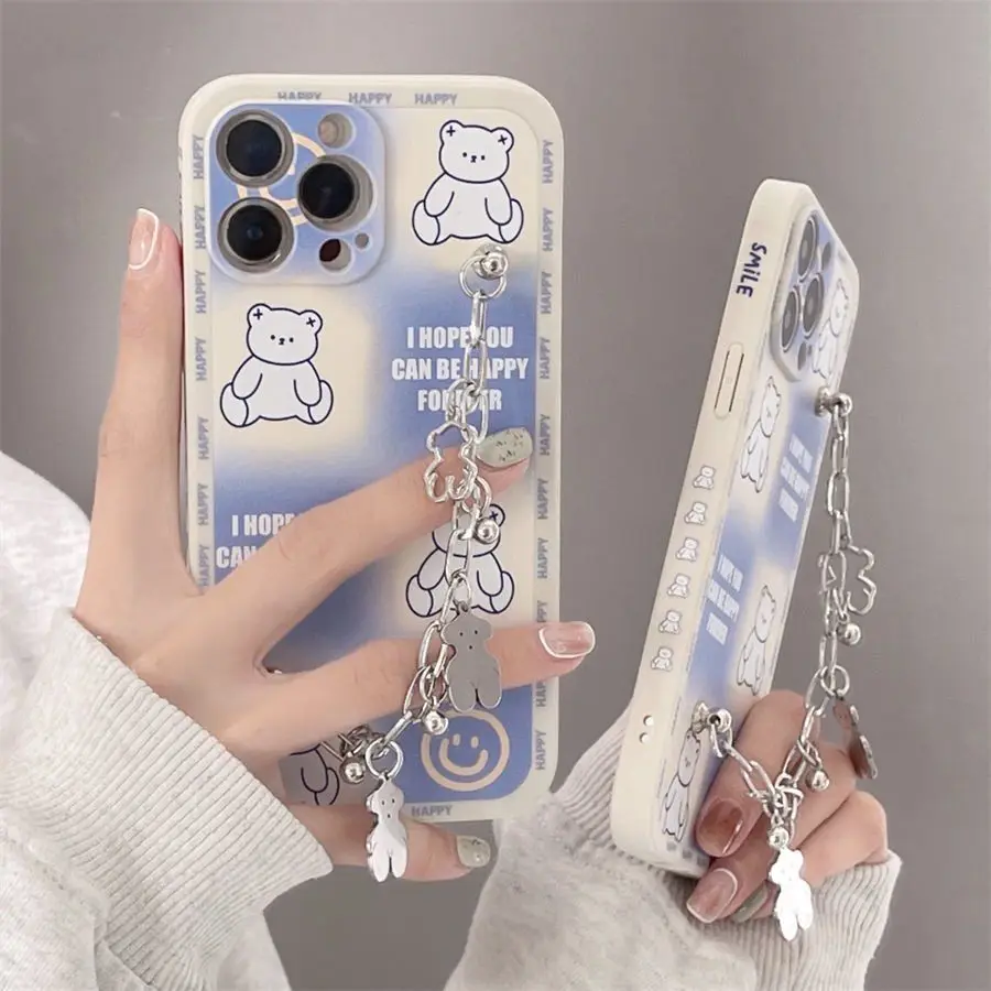 

Cartoon Blooming Bear Bracelet Mobile Phone Case for IPhone13 12 11promax 7 8 XR XS Female Silicone High Quality Cases cover