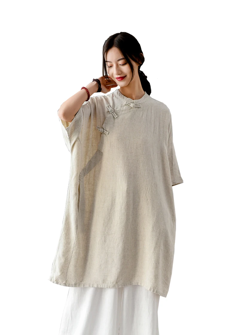 

Shanghai Story Women's Retro Tunic Dresses Ethnic Cotton Linen Chinese Frog Button Top Tees