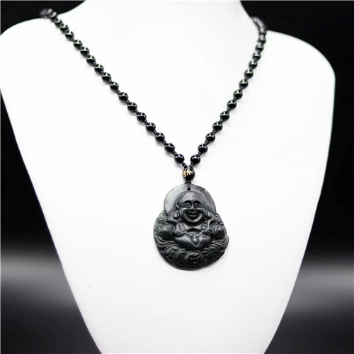 Натуральный черный зеленый нефрит Maitreya ожерелье из бисера очаровательные