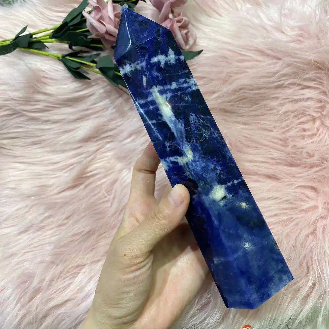 

Natural blue stone crystal Obelisk quartz crystal energy pillar Reiki healing home decoration room decoration