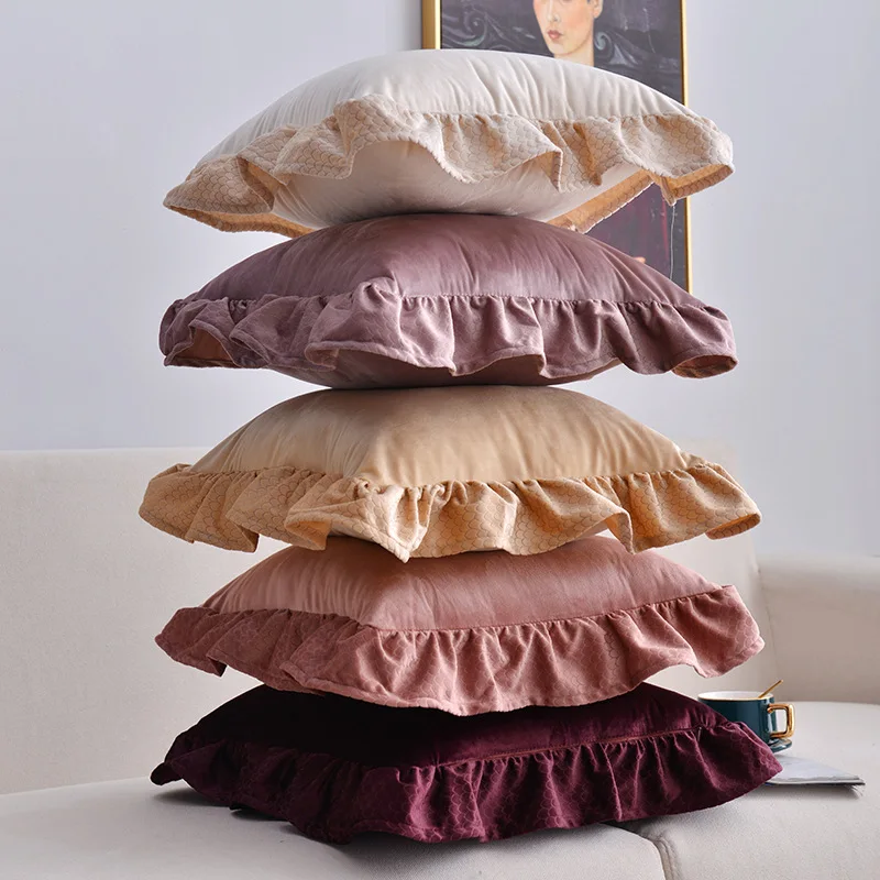 

Однотонная фланелевая наволочка 45x45 см с изображением рыбьей чешуи, жаккардовая кружевная Женская подушка с листьями лотоса, украшение для дома, прикроватная наволочка