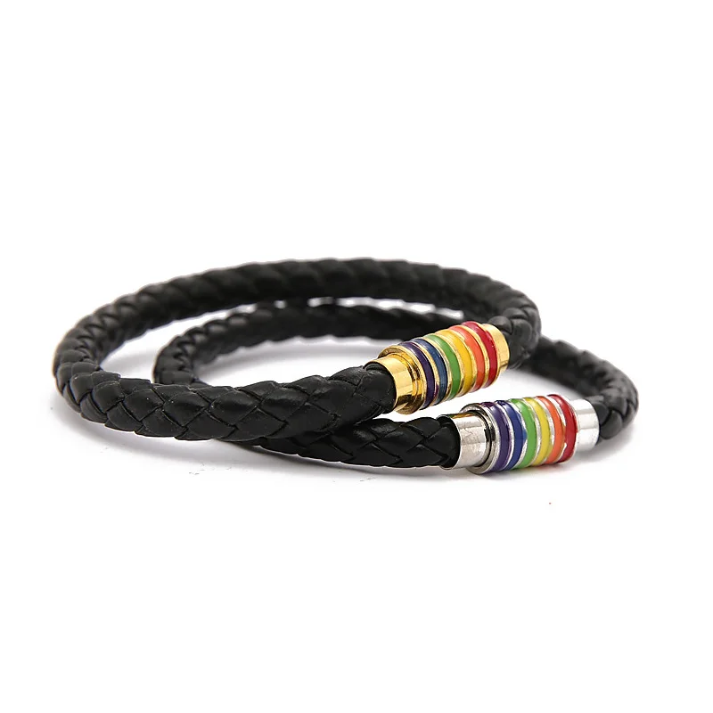 

Leather Bracelet for Women Men Fashion PU Leather Rainbow Buckle Black Braided Bracelets Couple Jewelry Friendship Gift