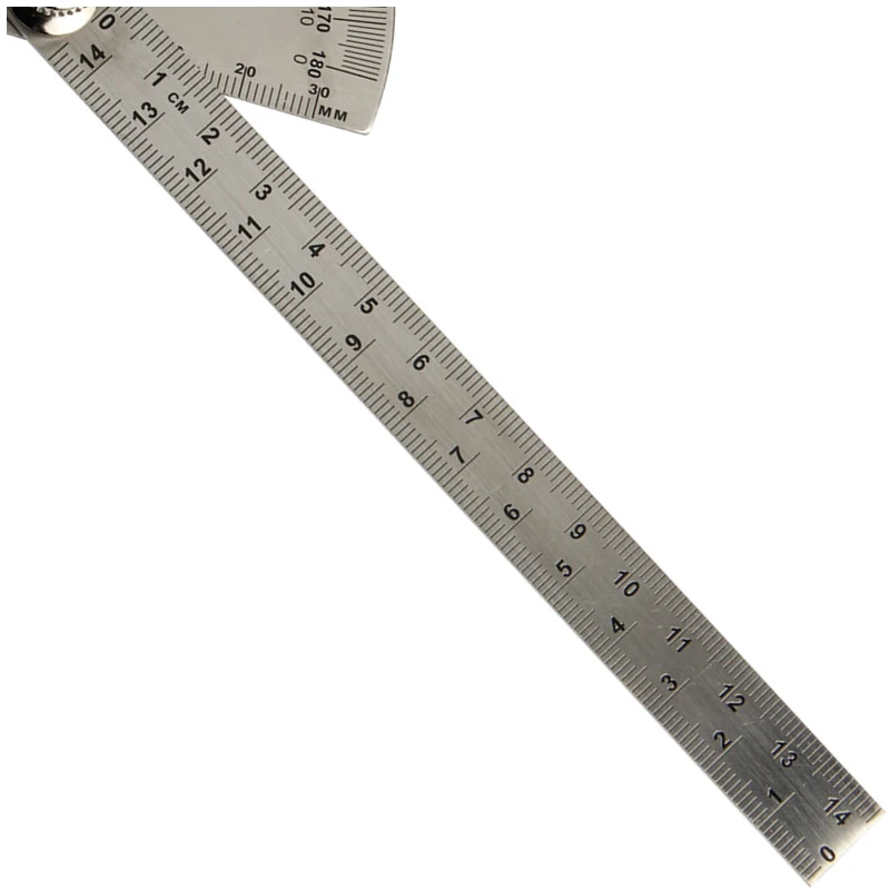 

0-180 degree Angle Ruler Round Head Rotary protractor 145mm Adjustable Universal Stainless Steel Instrument Silver