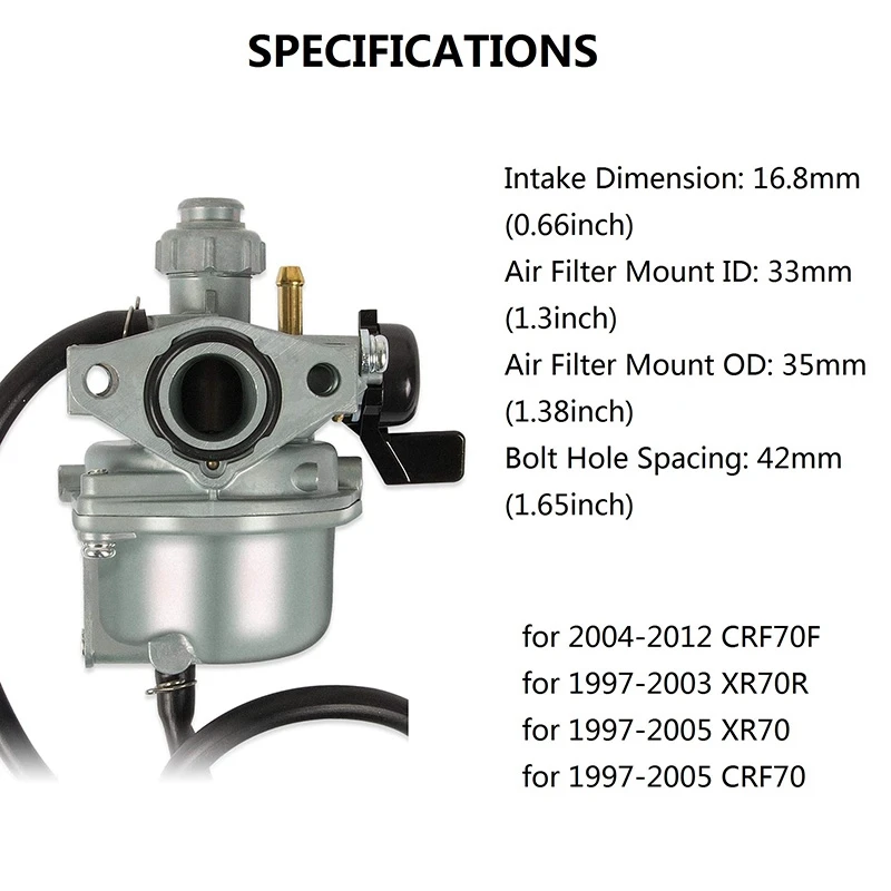 

Carburetor for 1997-2003 Honda XR70R 1997-2005 CRF70 XR70 2004-2012 CRF70F Carb Replace 16100-GCF-672