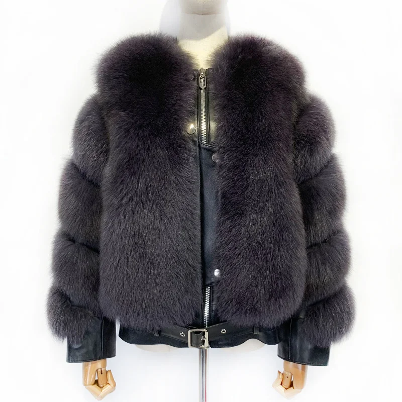 

SHZQ Women's Real Fur Jacket Ladies Natural Fox Coat 2021 New Stylish Winter Leather Outwear