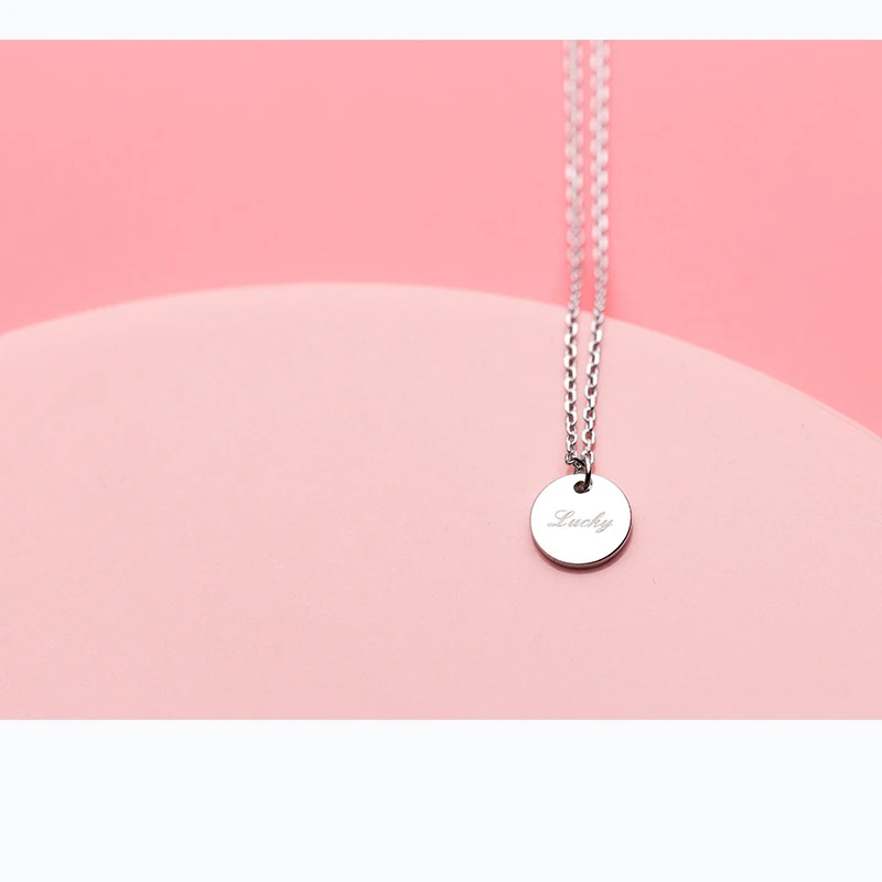 Dingxu 925 Sterling Silver Round choker Necklace Small Female Circle Lucky Letter Charm for Women Dropshipping Boho Jewelry | Украшения и