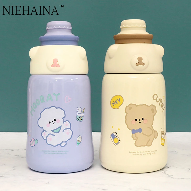 

1100ML Big-bellied vacuum flask, large capacity water bottle, hug bear cup, straw cup, student travel Mug