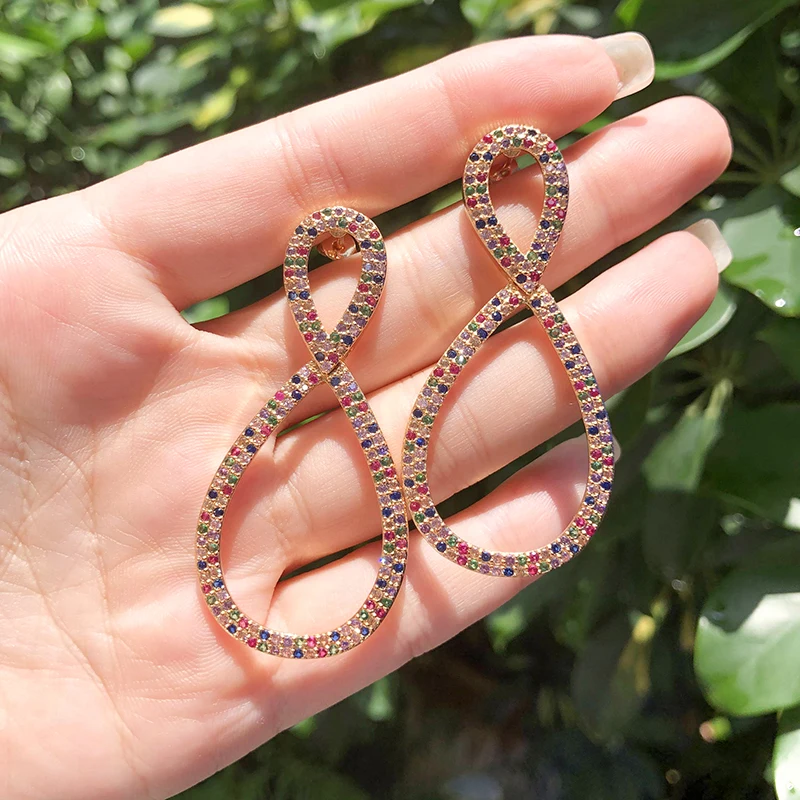 Серьги-Подвески 4 цветов медные разноцветные Серьги с фианитом класса ААА