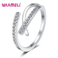 new simple fashion luxury sparkling single row aaa cubic zircon opening rings for women girl wedding engagement finger rings