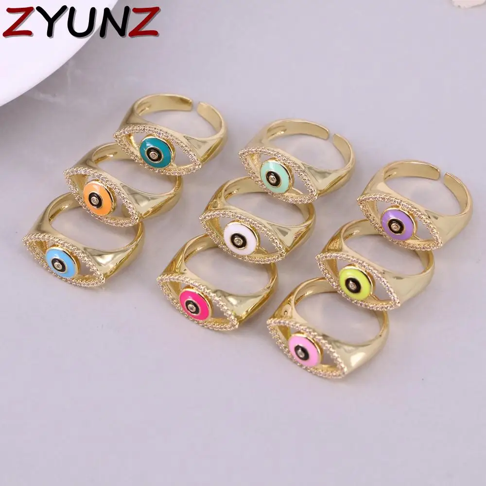 

5PCS, Colourful Cubic Zircon Crystal Evil Eye Ring For Women Fashion Gold Color Copper CZ Open Ring Femme Bijoux Birthday Gift