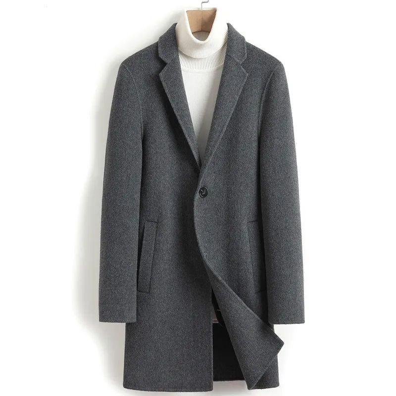 Кашемировое пальто двусторонняя шерстяная длинная куртка Мужское в Корейском