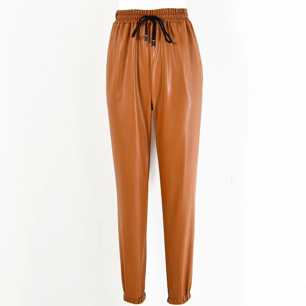 Леггинсы женские из искусственной кожи блестящие узкие брюки Слаксы экокожи с